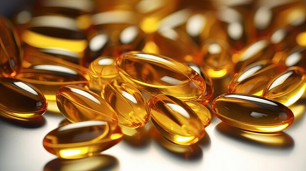 Una pila de suplementos en cápsulas de aceite de pescado con vitamina omega 3