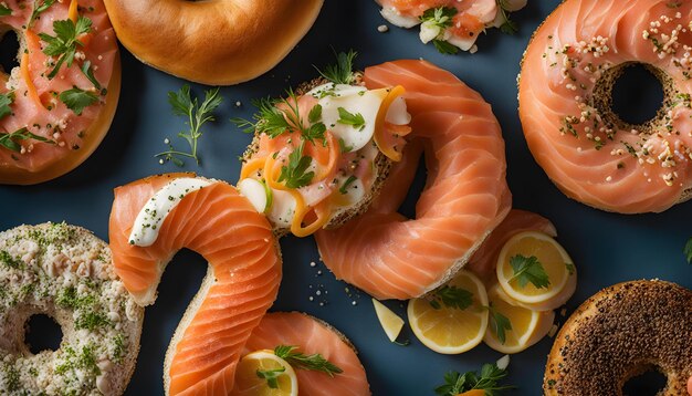 una pila de sushi está en una superficie azul