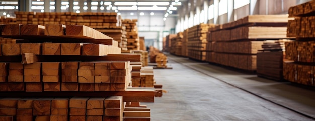 Una pila de tablas de madera en un almacén