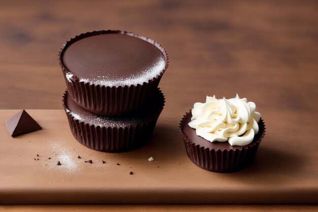 Una pila de tazas de mantequilla de maní de chocolate con una que tiene un bocado.