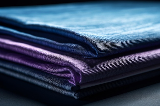 Una pila de tela de terciopelo azul y violeta con la palabra "lentejuelas" en la parte inferior.