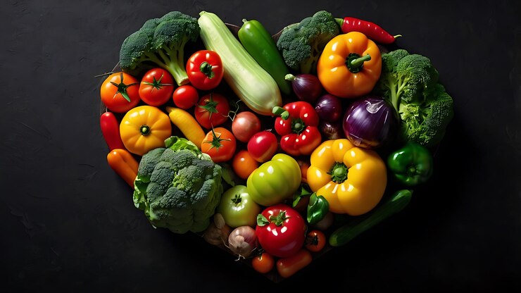 una pila de verduras, incluidos calabazas, brócoli, pimientos y pimientos Celebración del Día Mundial de la Salud