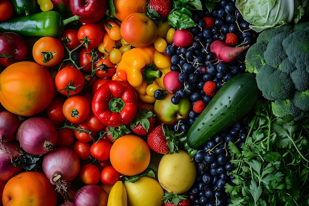 Una pila vibrante de frutas y verduras