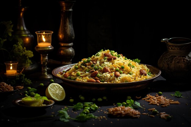 Foto pilao o pilaf de soja nutritivo o arroz frito con guisantes y frijoles verdes