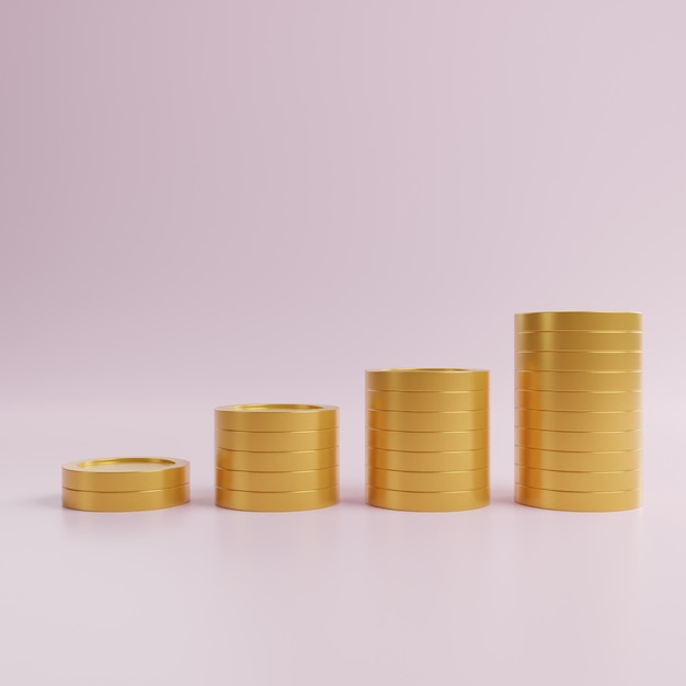 pilas apiladas 3d de monedas organizadas