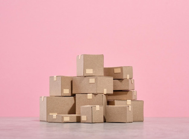 Pilas de cajas de cartón empacadas y pegadas cuando se muda a un nuevo lugar Idea de reubicación
