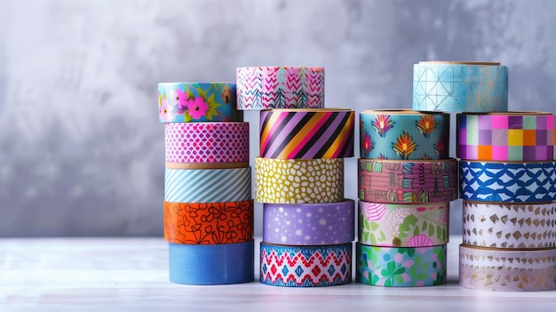 Pilas de cintas adhesivas decorativas con diversos patrones