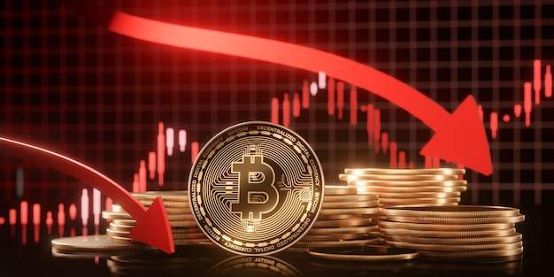 Las pilas de monedas de Bitcoin con tendencia a la baja