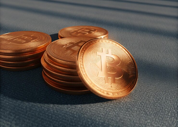 Pilas de monedas de Bitcoin