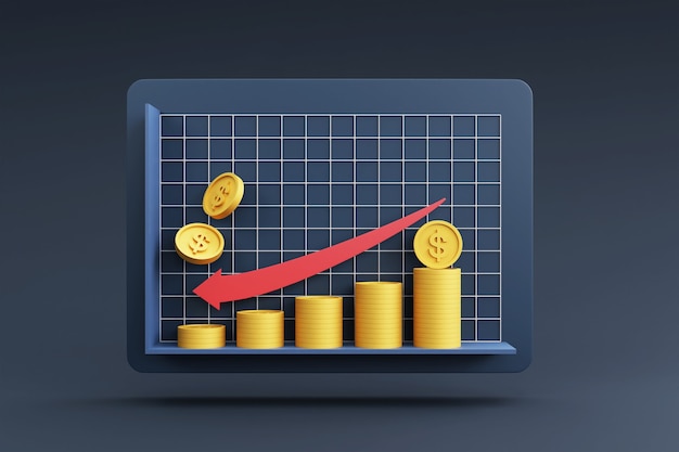Foto pilas de monedas con gráfico de crecimiento para concepto financiero y de inversión