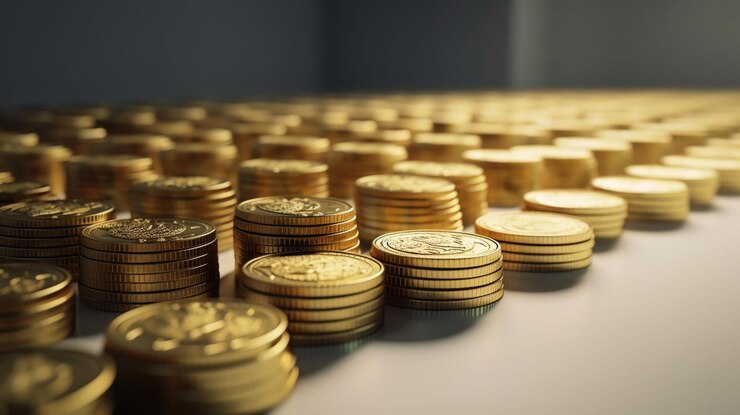 Pilas de monedas de oro con poca profundidad de campo business conceptgenerative ai
