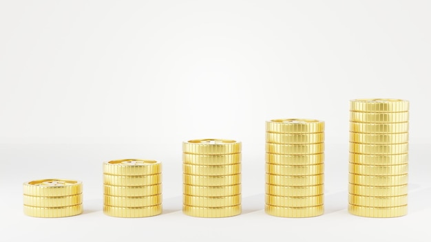 Pilas de monedasMonedas de oro o moneda de representación 3D empresarial