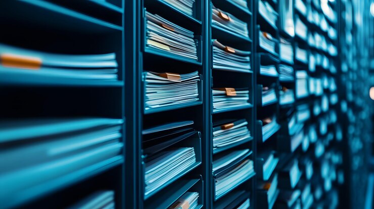 Pilas de papel en un archivador