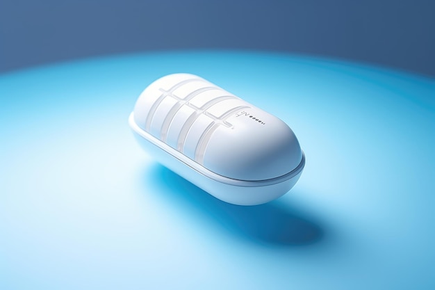 Foto píldora de cápsula blanca en fondo azul renderizado en 3d