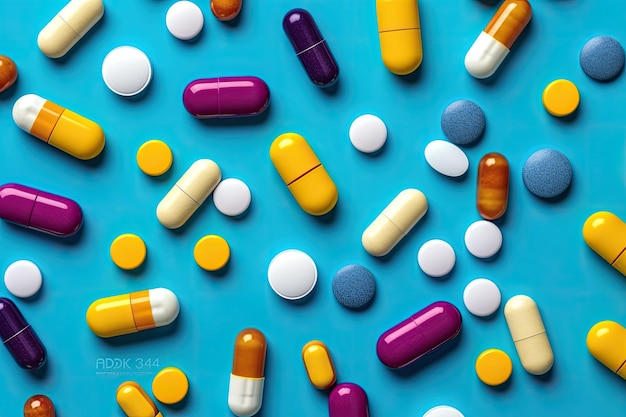 Las píldoras están rodeadas por un montón de píldoras coloridas.