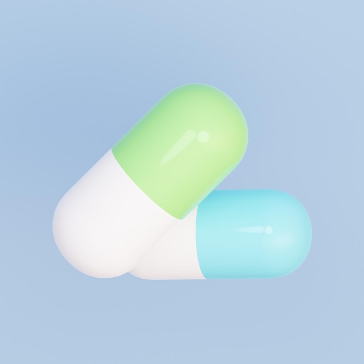 Píldoras en un render 3d de fondo aislado