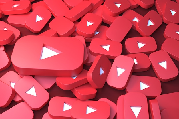 Foto pile of youtube logo rendering 3d