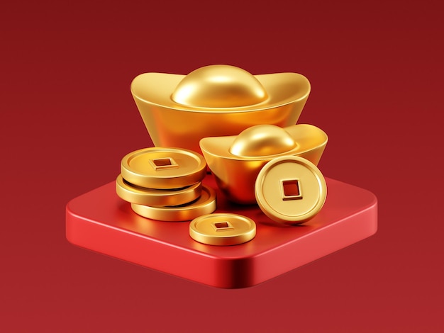 pilha 3D de moedas de ouro chinesas conceito de riqueza e prosperidade