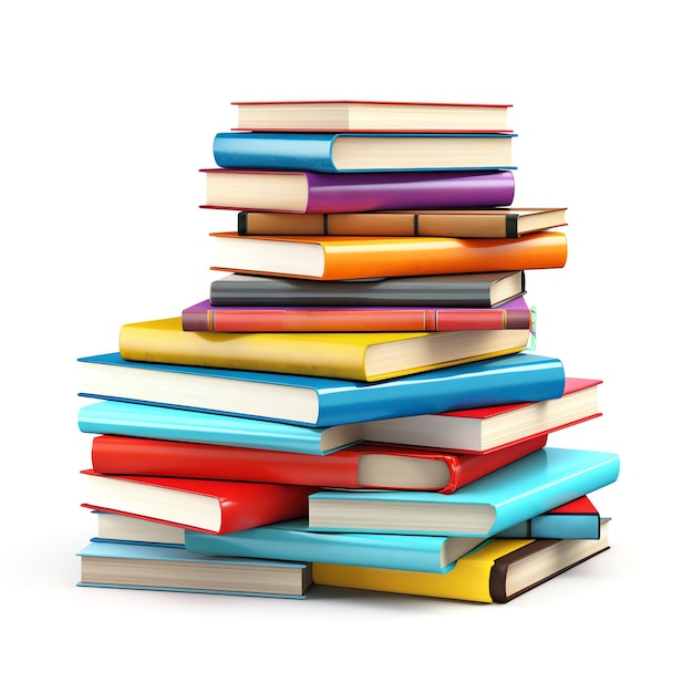 pilha colorida de livros isolados em fundo branco mostrando literatura educação conhecimento e r