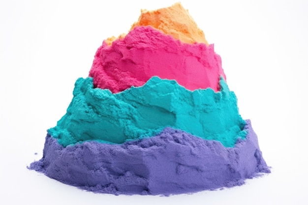 Pilha de areia cinética de várias cores, isolada no fundo branco