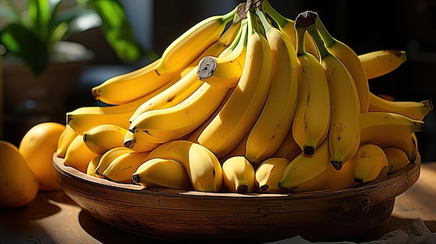 pilha de bananas na mesa com fundo desfocado