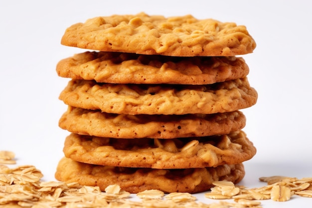 Pilha de biscoitos de aveia em um fundo branco