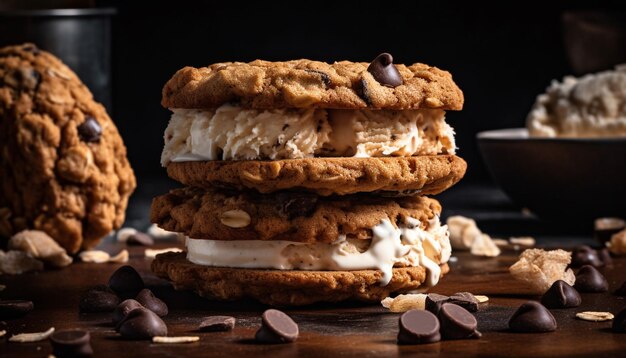 Pilha de biscoitos de chocolate caseiros indulgentes gerados por IA