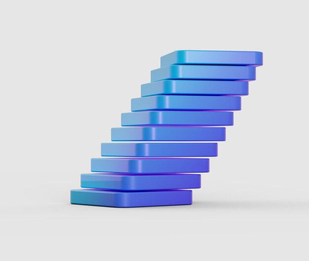 Pilha de blocos retangulares azuis ligeiramente deslocados para criar um efeito de torre inclinada Ilustração 3D