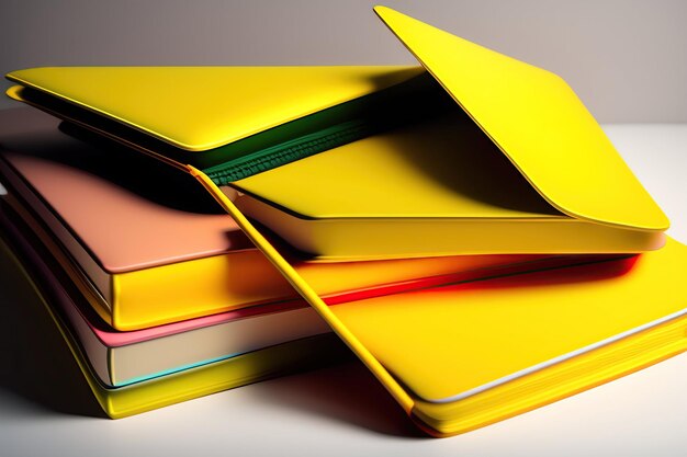 Pilha de cadernos em fundo amarelo Copiar espaço