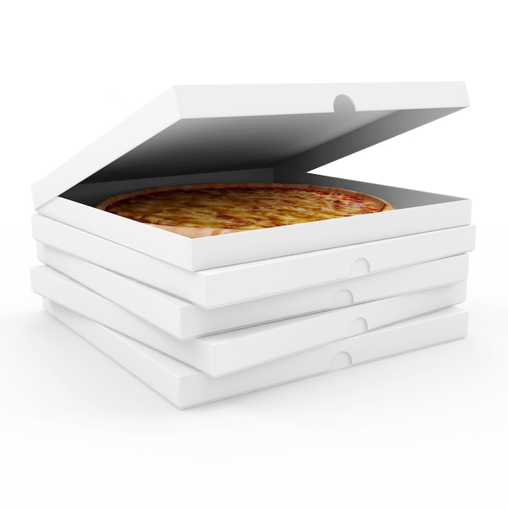 Foto pilha de caixas de pizza isoladas em branco