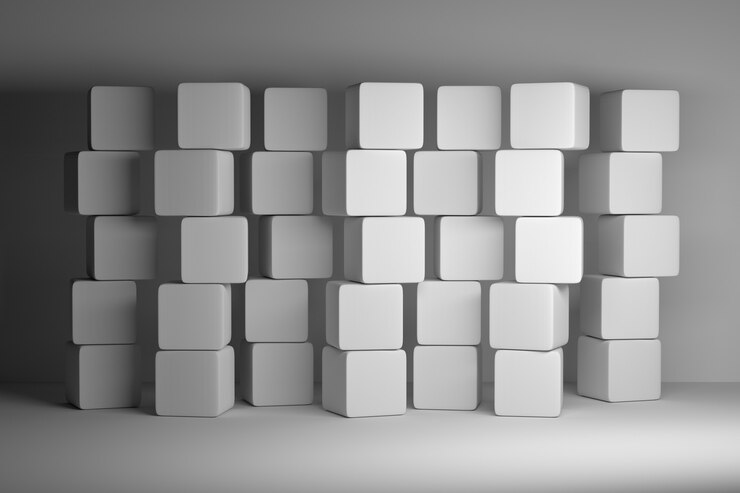 Foto pilha de caixas de vários cubos brancos simples