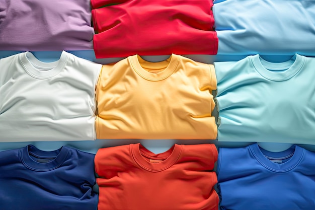 Pilha de camisetas coloridas com um fundo limpo