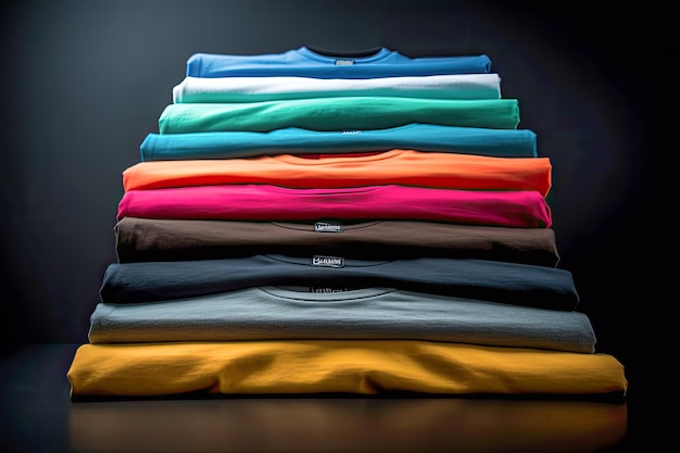 Pilha de camisetas coloridas com um fundo limpo