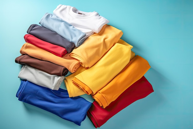 Pilha de camisetas coloridas com um fundo limpo