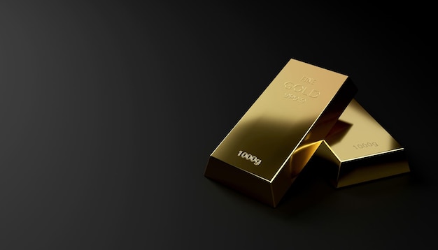 Pilha de conceitos financeiros de barra de ouro fino, lingote de bloco de tijolos de ouro ou barras de ouro em fundo preto. 3d