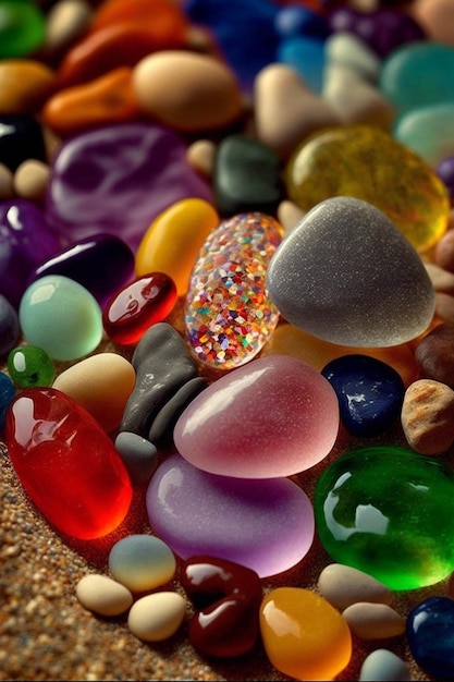 Pilha de diferentes rochas coloridas e seixos generative ai