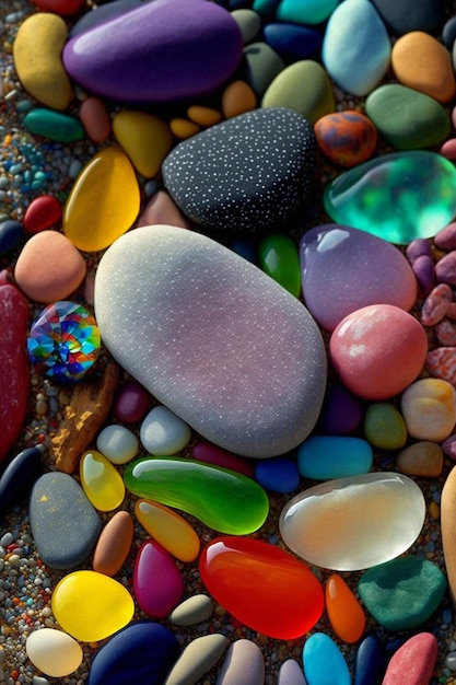 Pilha de diferentes rochas coloridas e seixos generative ai