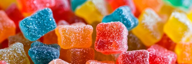 pilha de doces de goma coloridos mostrando suas tonalidades vibrantes e texturas mastigáveis IA generativa