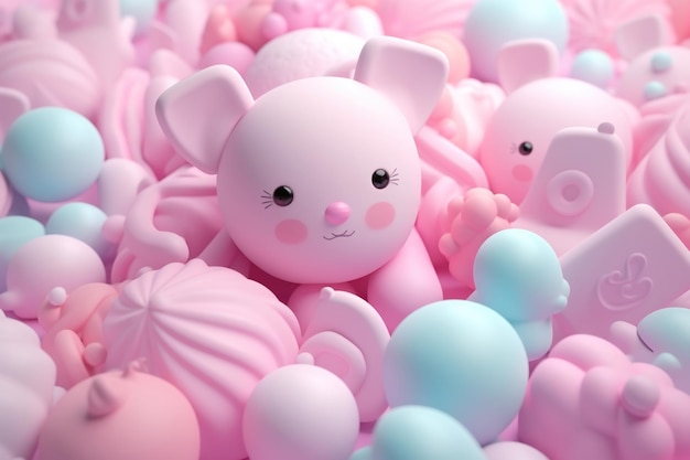 Pilha de doces de marshmallow em estilo kawaii fundo de sobremesas fofas rosa e azul Generative AI