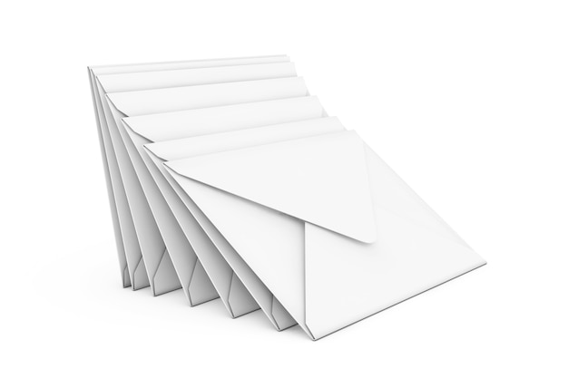 Pilha de envelope branco em branco sobre um fundo branco. Renderização 3D