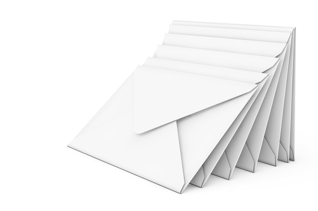 Pilha de envelope branco em branco sobre um fundo branco. Renderização 3D