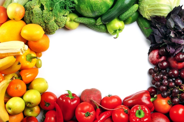 Pilha de frutas e legumes close-up
