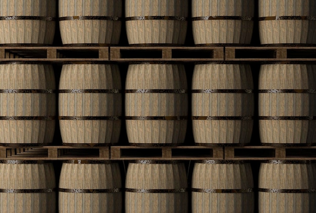 Pilha de fundo de barris de vinho de madeira