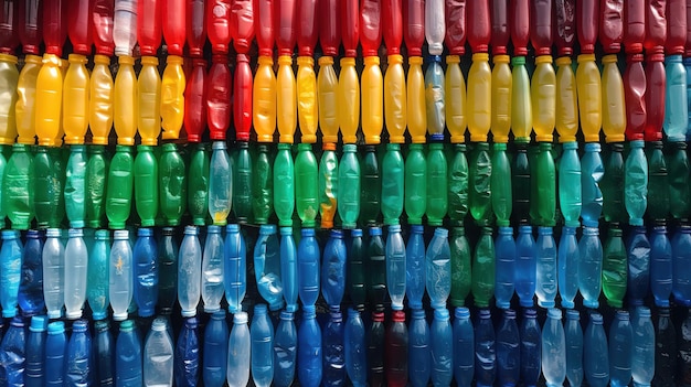Pilha de garrafas plásticas usadas como plano de fundo Problema de reciclagem Generative Ai