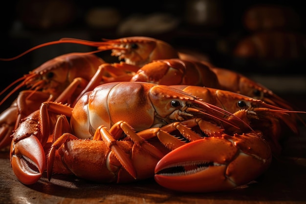 Pilha de garras de lagosta cruas no gelo IA generativa