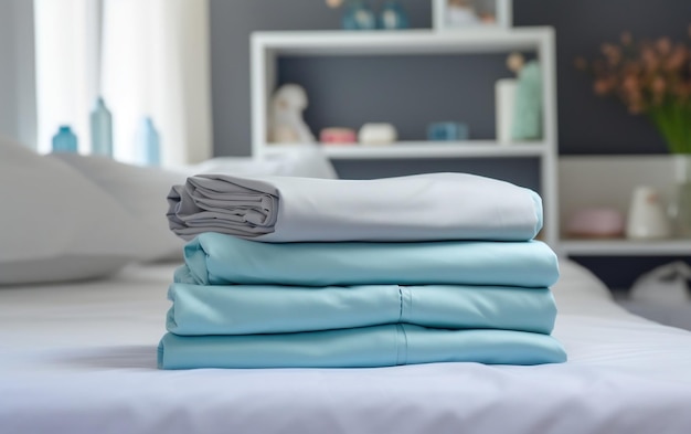 Pilha de lençóis arrumados na IA generativa da lavanderia