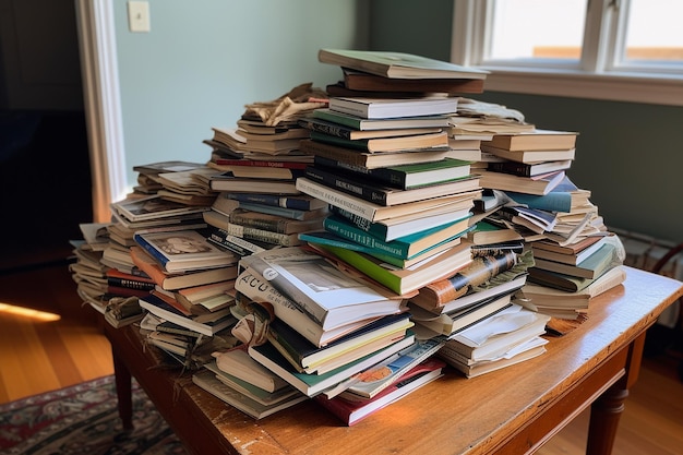 Pilha de livros de bolso em uma mesa