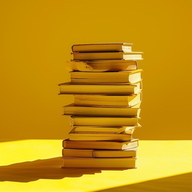 pilha de livros em fundo amarelo conceito de educação