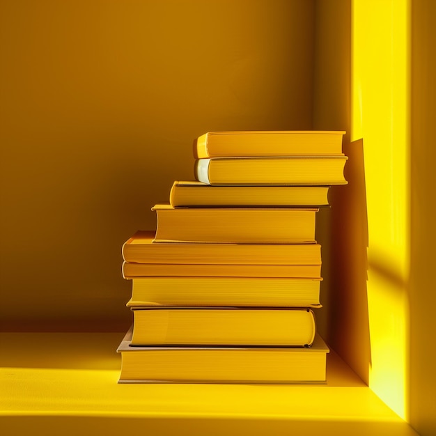 pilha de livros em fundo amarelo conceito de educação