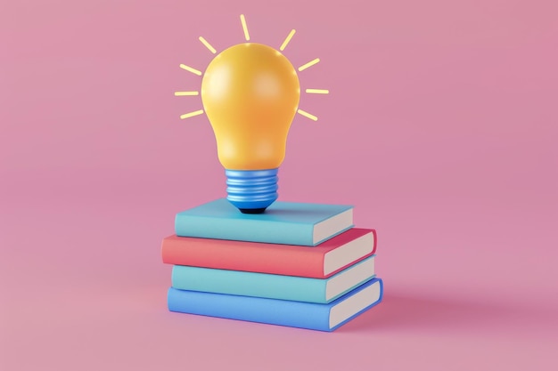 pilha de livros lâmpada 3d render icon